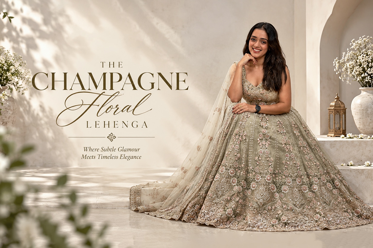 The Champagne Floral Lehenga–by Madhubala