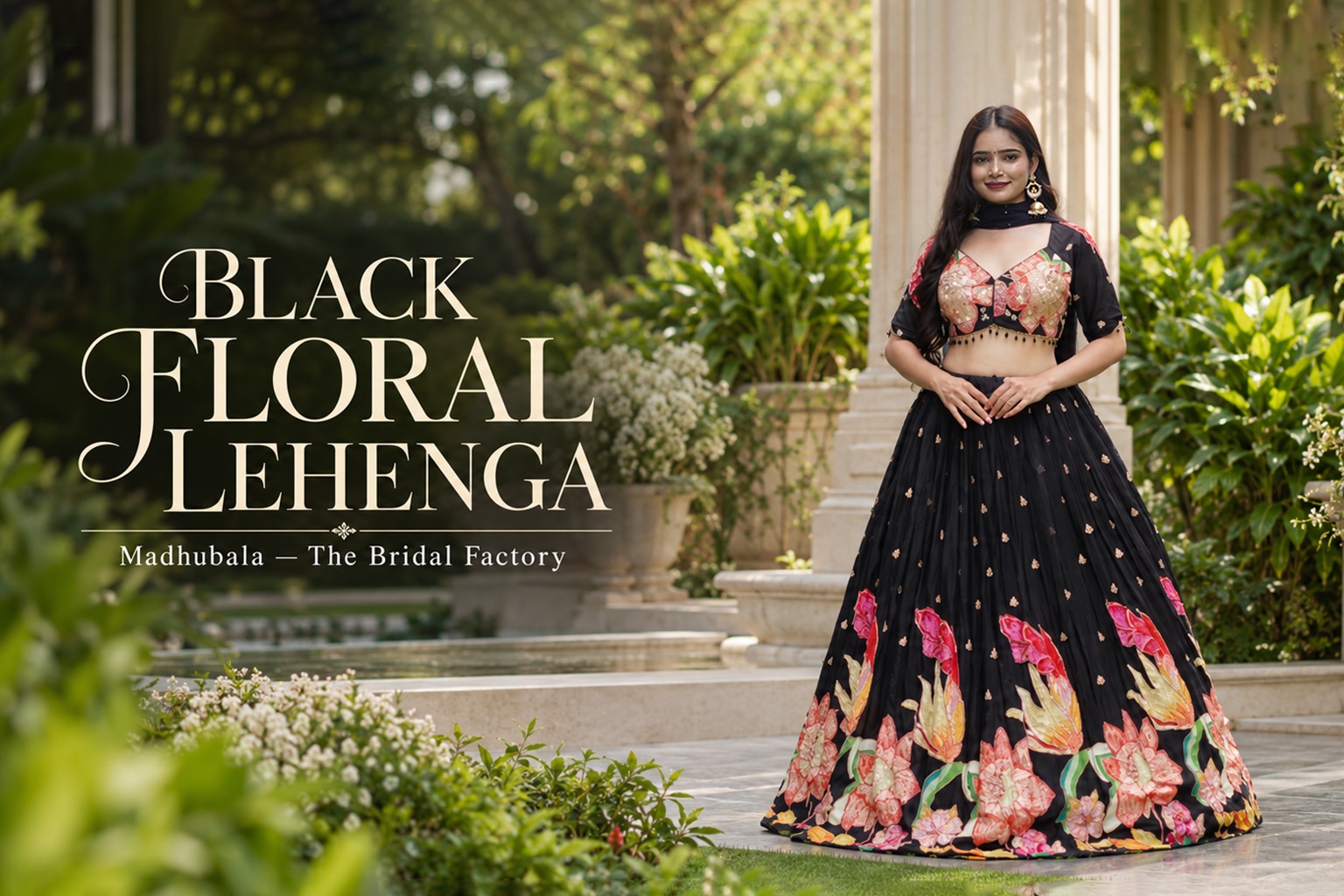 Black Floral Lehenga – Designer Black Lehenga by Madhubala